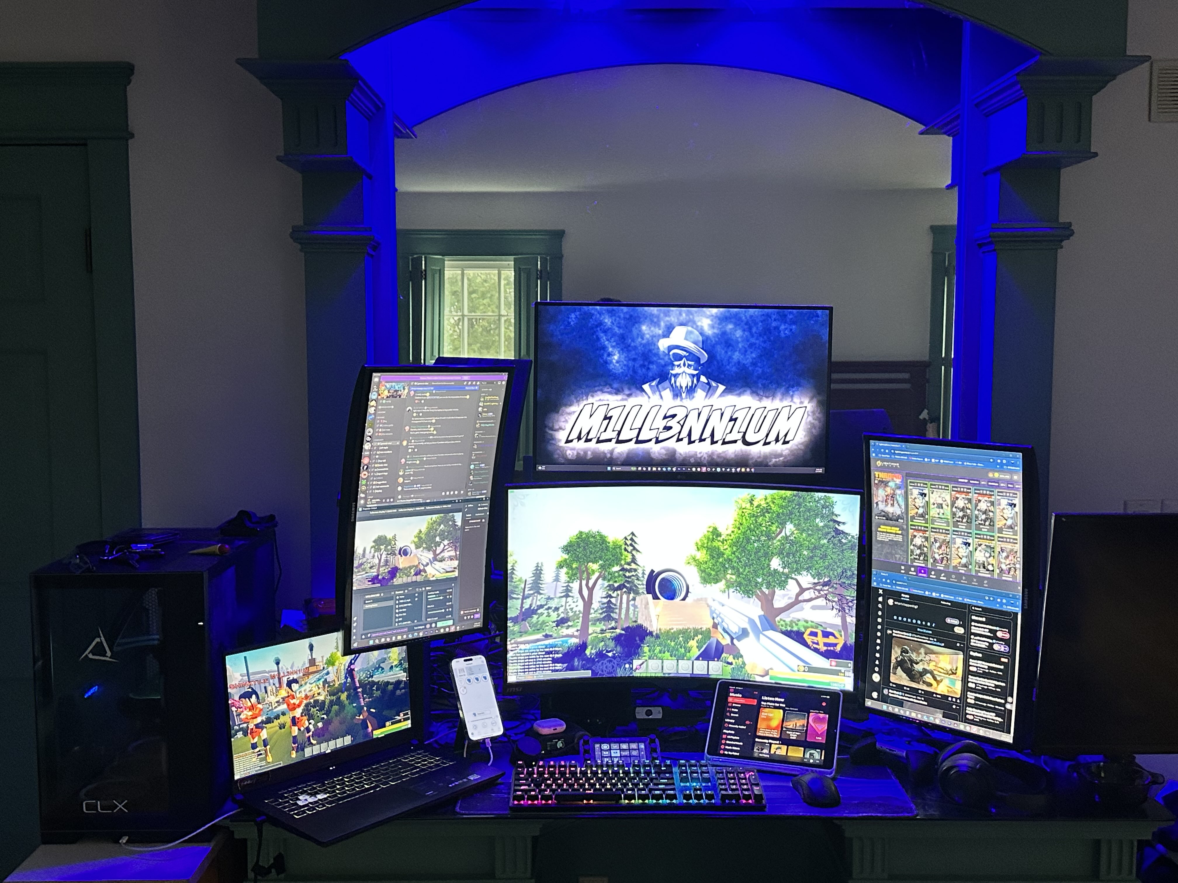 M1LL3NN1UM stream rig — multi-monitor gaming setup