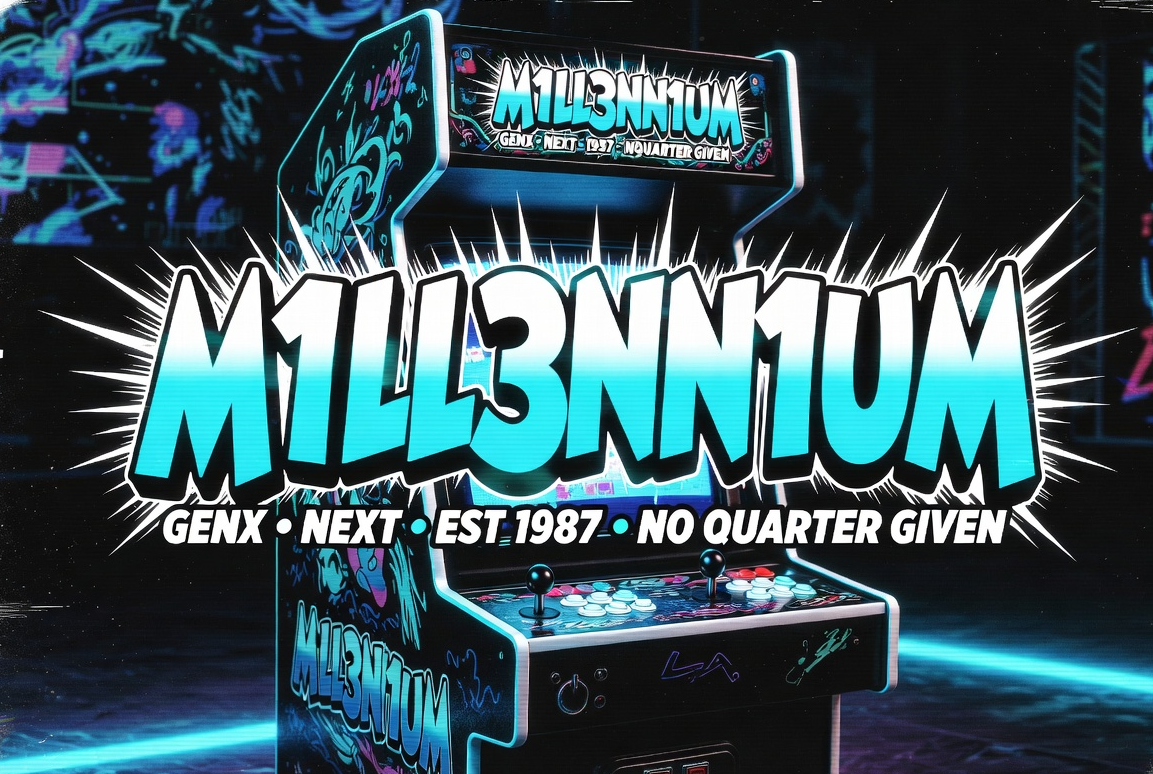 M1LL3NN1UM retro arcade cabinet — GENX NEXT EST 1987 NO QUARTER GIVEN